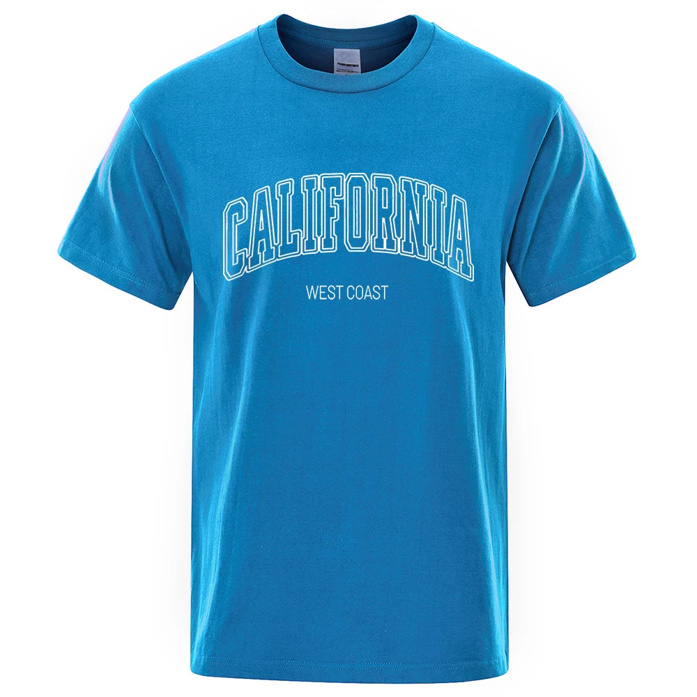 California West Coast Street Letter Tops Men Hip Hop Crewneck Tee Clothes T Shirt Summer Breathable T-Shirt Street Cotton Tshirt - Lootquake