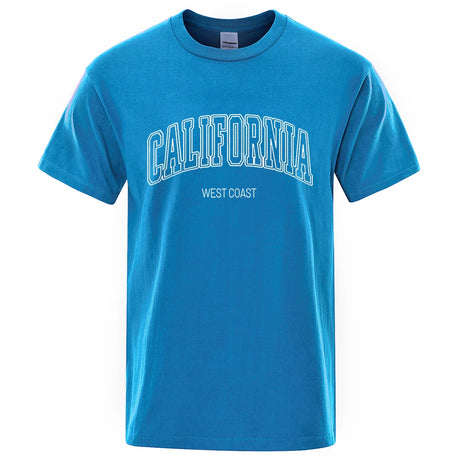 California West Coast Street Letter Tops Men Hip Hop Crewneck Tee Clothes T Shirt Summer Breathable T-Shirt Street Cotton Tshirt - Lootquake