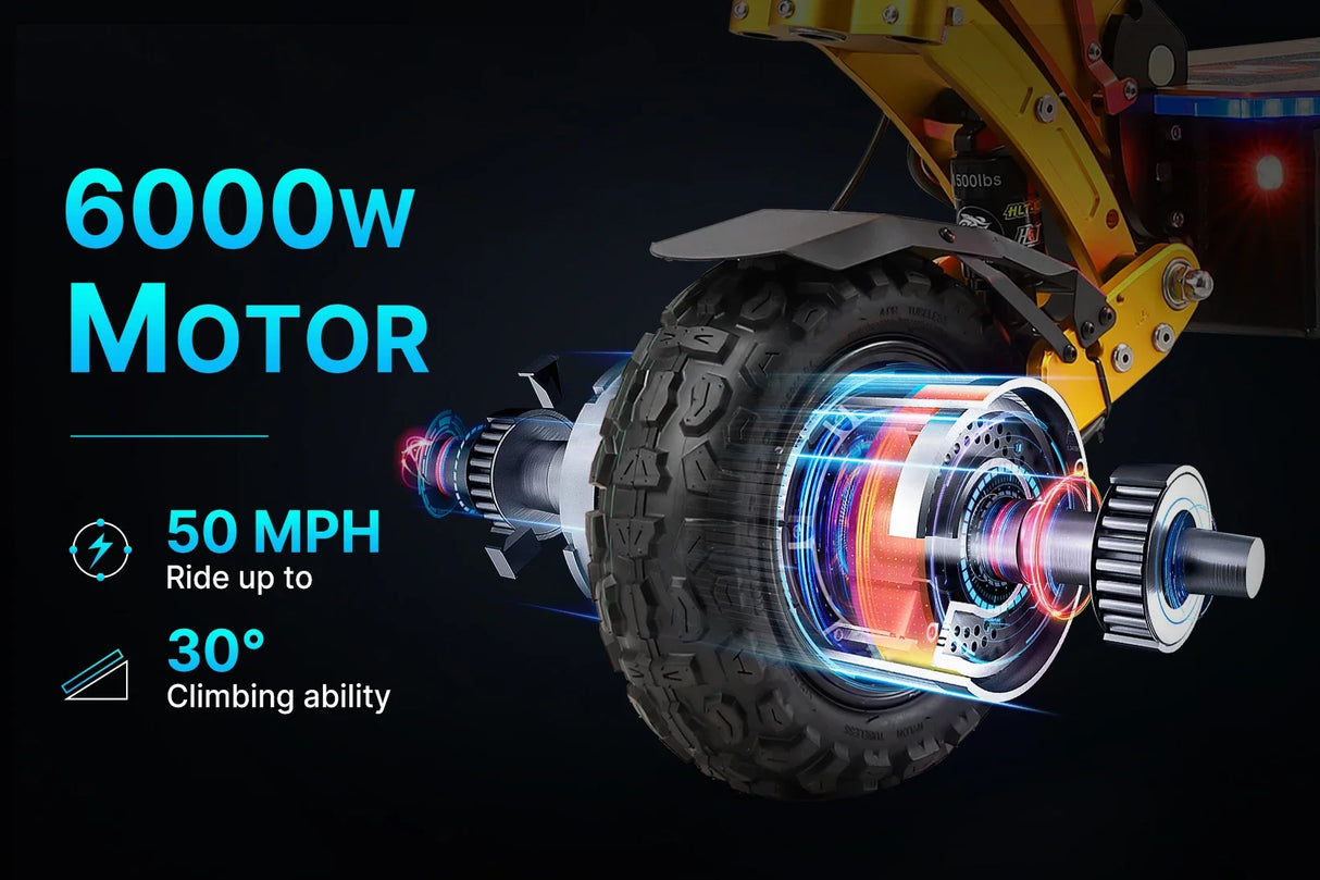 Patinete eléctrico todoterreno YUME X11+ de 6000 W con motor dual, 60 V-30 Ah, para adultos, velocidad máxima de 95 km/h, motor sin escobillas, alcance de 100 km.