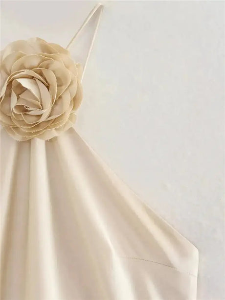 TRAF Flower Satin Long Dress Women Off Shoulder Halter Backless Dress Woman Summer Elegant Party Dresses Sexy Evening Dresses - Lootquake