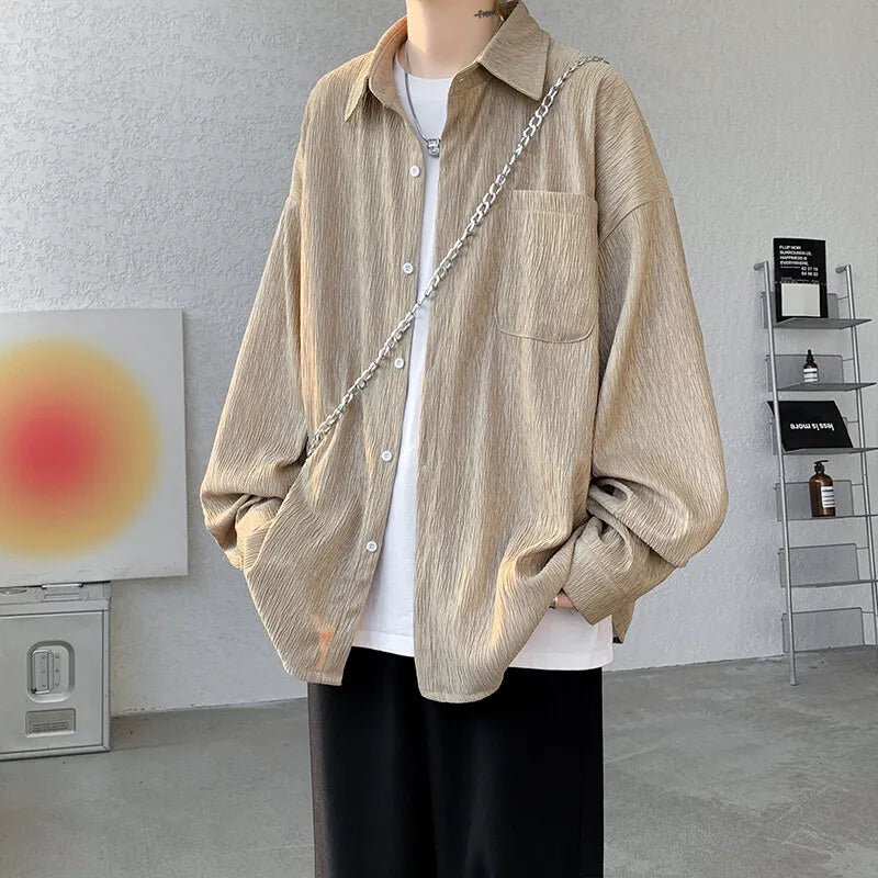 Solid Color Turn-Down Collar Long Sleeve Loose Fit Shirt with Pockets - Stylish & Functional Casual Top for Men & Women M-XXXXXL - Lootquake