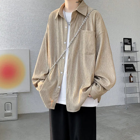 Solid Color Turn-Down Collar Long Sleeve Loose Fit Shirt with Pockets - Stylish & Functional Casual Top for Men & Women M-XXXXXL - Lootquake