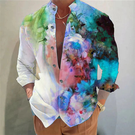 Men's shirt long-sleeved colorful fashion cardigan shirt Hawaiian 3D printed shirt XS-6XL super large size shirt soft fabric - Lootquake