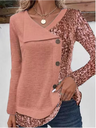 4 Color Blocked Button Long Sleeved Blouse Irregular Collar Women's Casual T-shirt Street Fashion Daily Autumn Top - Lootquake