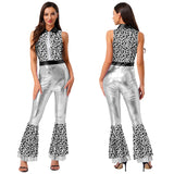 Womens Halloween Retro Hippie Cosplay Costume Party Hip-hop Dance Costume Metallic Shiny Vintage Carnival Bodysuit Jumpsuit