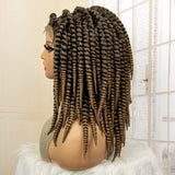 16 Inch Brown Twisted Braided Bob Wig | Full Lace | Kanekalon Fiber | For Black Women