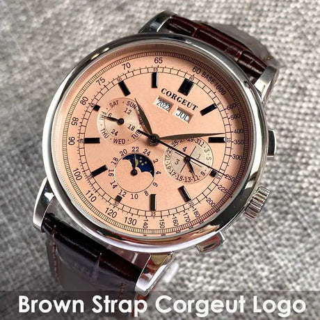 Corgeut Multi Functional Watch Automatic Mechanical Watch for Men 42mm Day Date Month Year Day/Night ST1655 Movt Polished Case - Lootquake