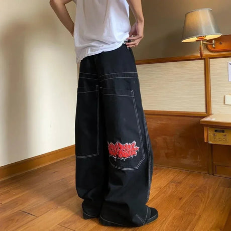 New Harajuku Hip Hop Cartoon Y2K Big Boy Jeans Women Graphic Embroidery Baggy Jeans Pants High Waist Wide Leg Trouser Streetwear - Lootquake
