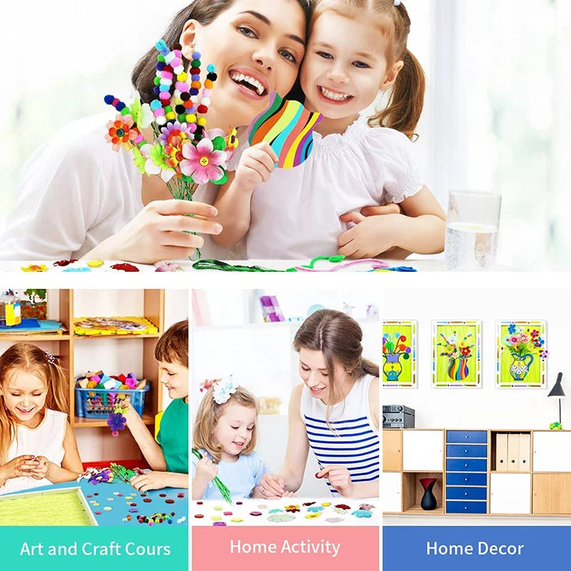 Kids DIY Craft Kit 3D Embossing Kit Photo Frame DIY Making Button Bouquet Boy Girls Interactive Handmade Educational Toy Gift