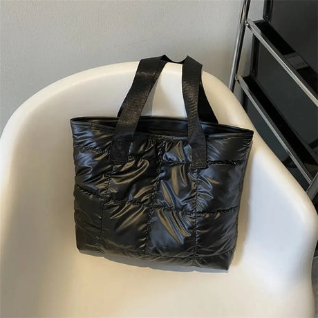 Fashion Ladies Tote Handbags Large Capacity Cotton Padded Shopping Bag Rhombus Portable Handbag Quilted Solid for Leisure Travel - Lootquake