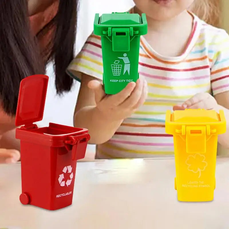 Cubo de basura de juguete, mini camión de basura, contenedor de juguetes, latas para niños, clasificación en la acera en miniatura, vehículos de reciclaje, contenedores de escritorio, juego, niño pequeño, empujar
