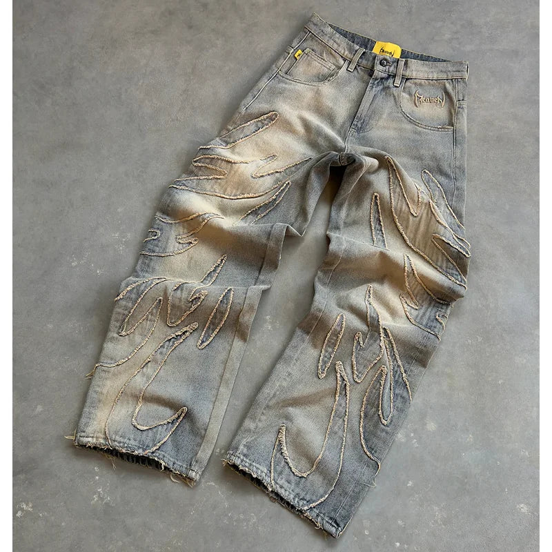 Y2K Baggy Jeans Vintage Gothic American Hip Hop Streetwear Patch Embroidery high quality Jeans Men Women Casual wide leg Jeans - Lootquake