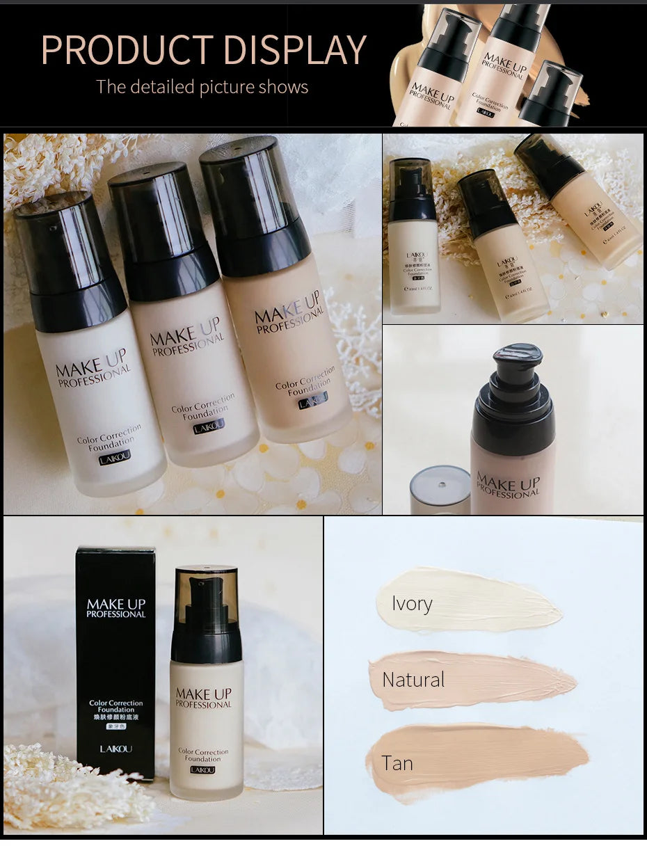 Base de maquillaje líquida profesional para rostro, cobertura total, corrector, hidratante, control de grasa, base de maquillaje, iluminador, maquillaje facial.