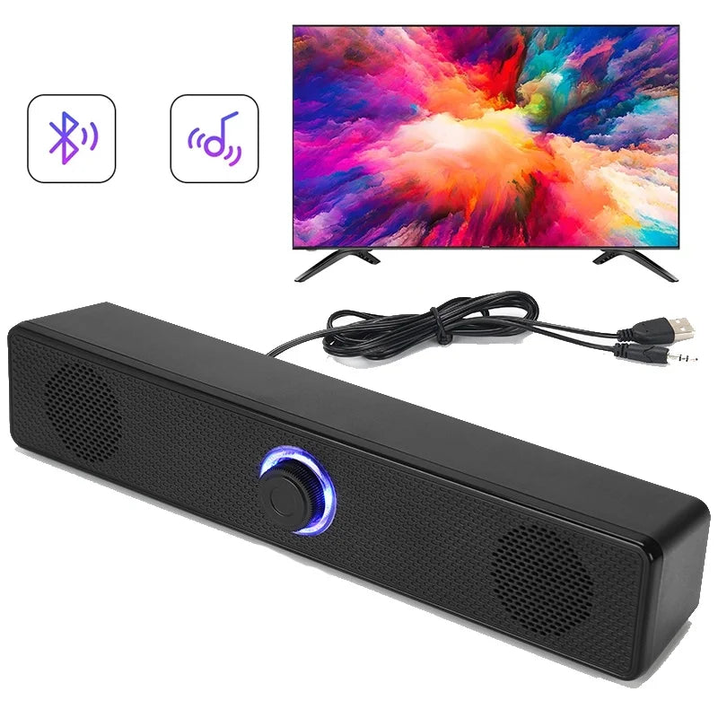 Barre de son sans fil Bluetooth pour jeux vidéo, USB, stéréo 3D, caisson de basses, FM, horloge, barre de son intérieure, haut-parleur pour ordinateur, offre spéciale