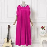 VONDA 2024 Elegant Women Satin Long Dress Autumn Maxi Sundress Elegant O-Neck 3/4 Bat Sleeve Casual Vestido Party Robe Oversize - Lootquake