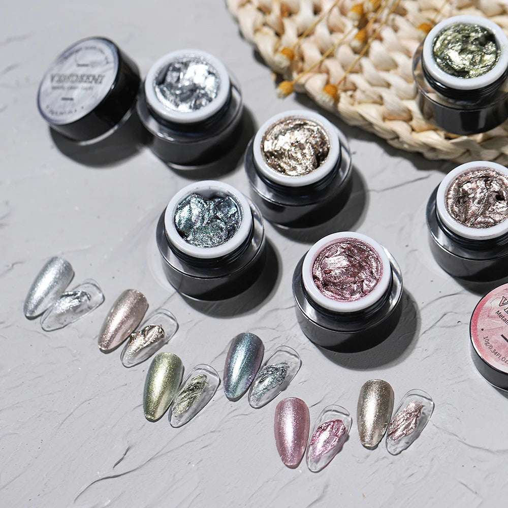 Vendeeni 6 Colors Cream Metal Gel Nail Polish Shiny Platinum UV Soak Off Gel Lacquer Painting Edge Line Gel Varnish For Nail Art
