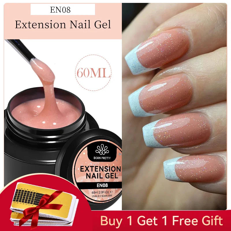 BORN PRETTY 60/30 ml Gel de extensión de uñas de gelatina dura Esmalte de uñas de gel Uñas francesas Nude Rosa Blanco Transparente Suministros de uñas Gel para extensión
