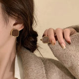 Classic Simple Geometry Square Black Enamel Stud Earrings for Women Charm Party Jewelry Stainless Steel Designer Ear Accessories - Lootquake