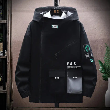 Autumn trend Hoodie Jackets Men Windbreaker Jacket Hip Hop Solid Color Outdoor Sports Hooded Coats Men Clothing - Lootquake