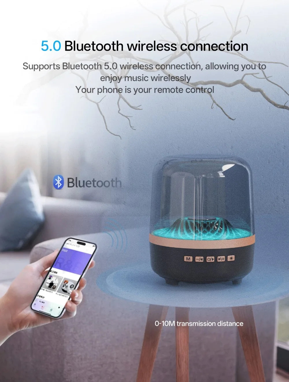 Enceintes portables Bluetooth 5.3 avec lampe respiratoire, caisson de basses audio Hi-Fi 3D, haut-parleur d'extérieur, caisson de basses surround