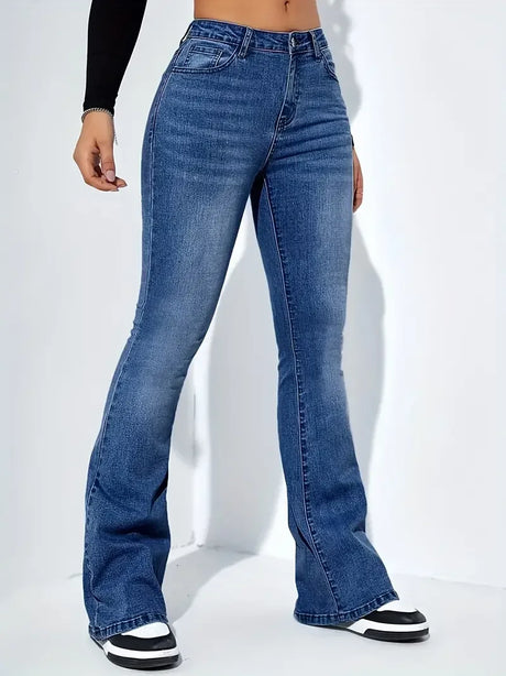 Women Flare Stretch Moustache Jeans Fashion Skinny Bell Bottom High Waist Gray Denim Pants Lady Classic Y2K Punk Long Trousers - Lootquake