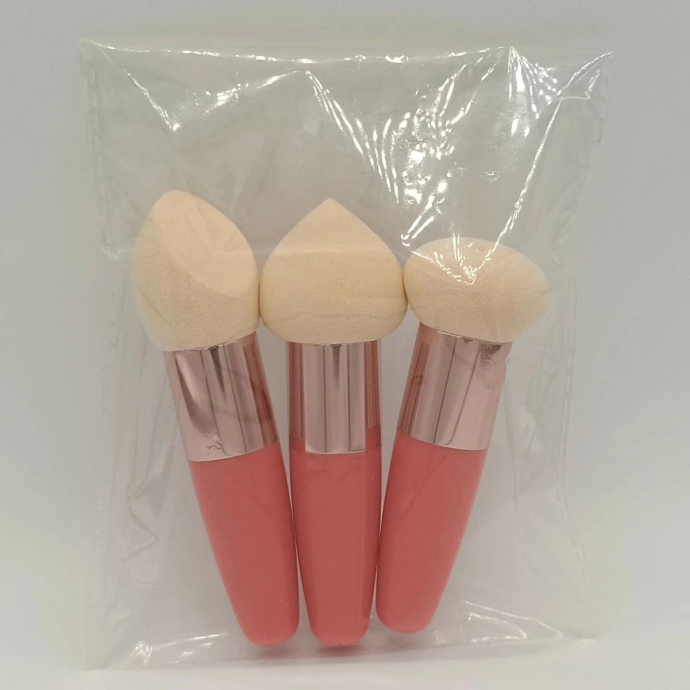 Lot de 3 pinceaux de maquillage pour femme, houppette à tête de champignon, pour fond de teint, correcteur, estompeur, avec manche lisse, outils de beauté