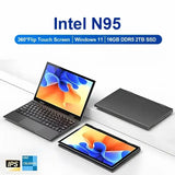 2 in 1 Touch Screen 10.95 Inch 360° Flip Laptop Intel N95 Win 11 Pro 16GB DDR5 2TB SSD Metal for Office Gaming Mini Notebook PC - Lootquake