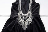 Women Heavy Rhinestone Bead Sexy Backless High Neck Waist Bag Hip Slimming Velvet Long Dress - Lootquake