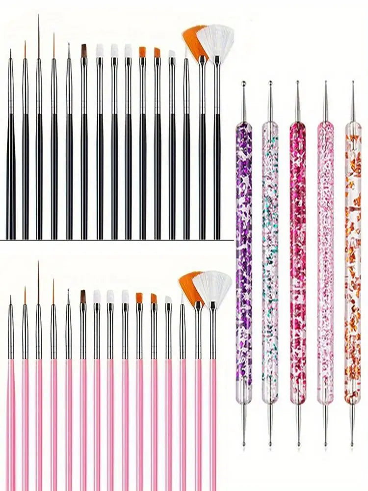 20PCS Nail Art Brush Set for Design, Painting, Drawing, Carving, Dotting, and Manicure Tools - Unscented Acrylic Gel UV Polish