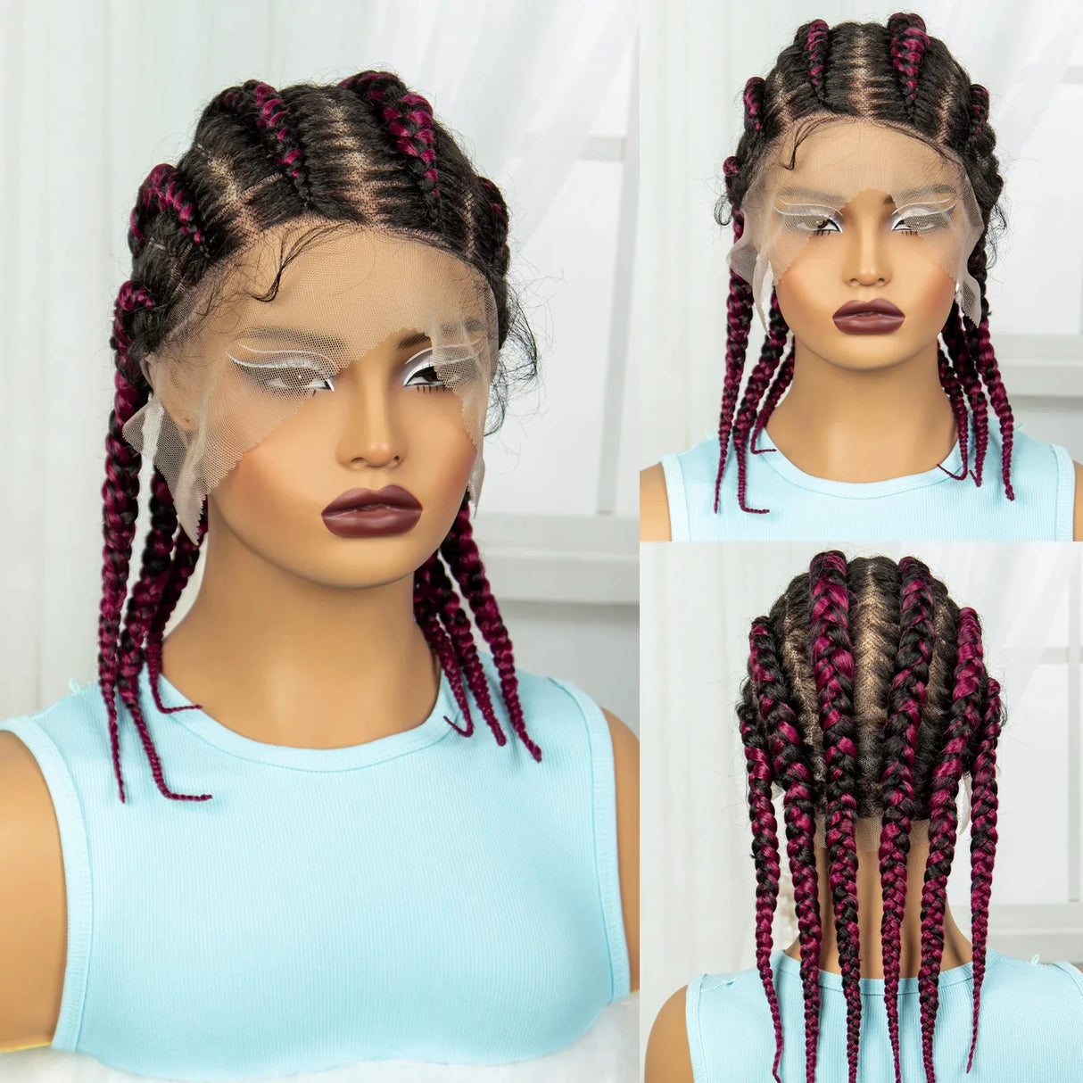 14" Short Knotless Cornrow Braids Wig | Transparent Full Lace Bob