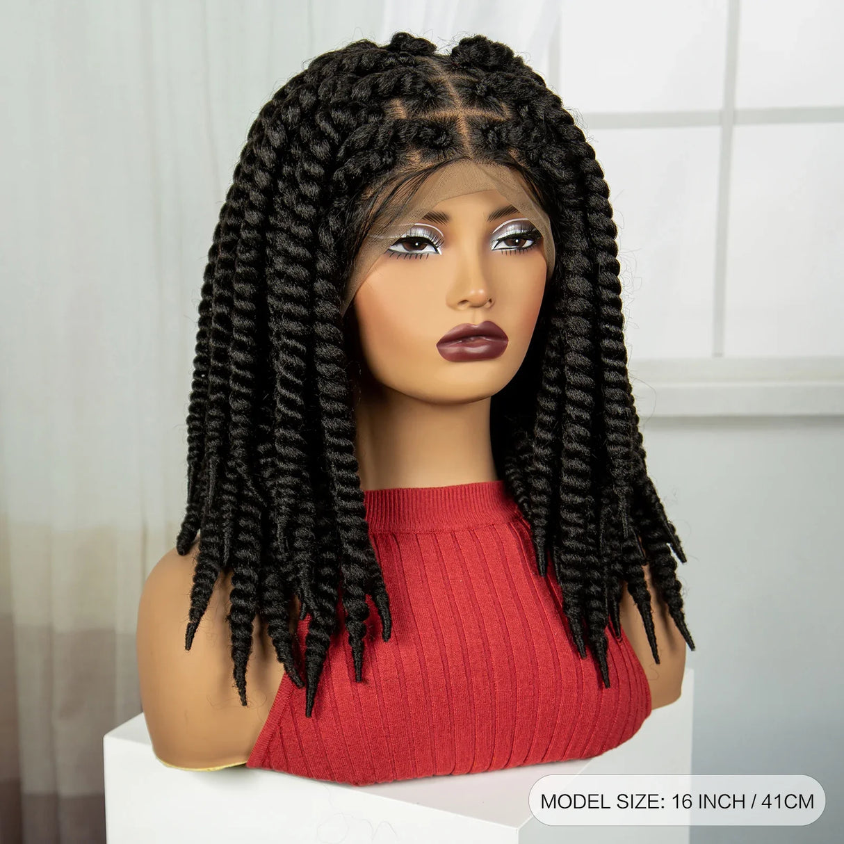 16" Knotless Box Twist Braided Wig | HD Full Lace | Natural Lace Front | Baby Hair | Synthetic Hair