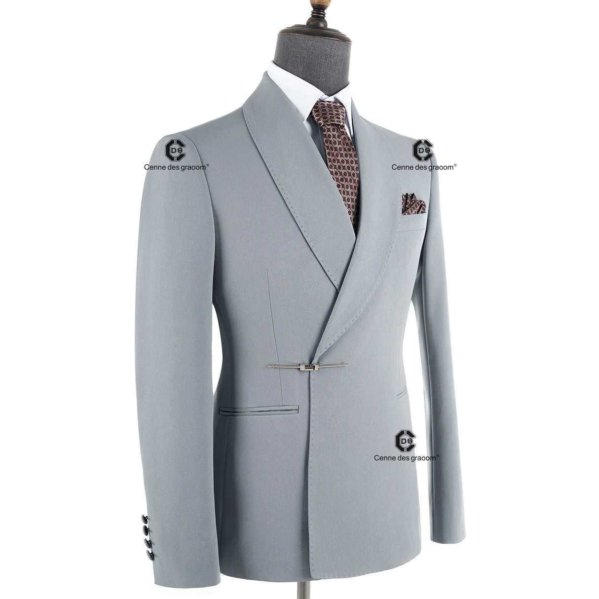Cenne Des Graoom 2025 New Elegant Light Grey Men Suits Metal Side Release Buckle 2 Pieces Set High Quality Wedding Party Dinner - Lootquake