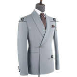 Cenne Des Graoom 2025 New Elegant Light Grey Men Suits Metal Side Release Buckle 2 Pieces Set High Quality Wedding Party Dinner - Lootquake