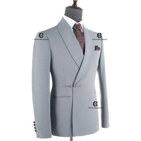 Cenne Des Graoom 2025 New Elegant Light Grey Men Suits Metal Side Release Buckle 2 Pieces Set High Quality Wedding Party Dinner - Lootquake