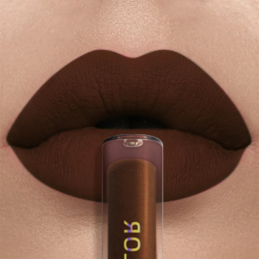 Richly Pigmented Matte Velvet Brown Lip Gloss - Non-Stick, Long Lasting, Velvety Smooth Finish - Hydrating Lip Glaze & Lip Mud M