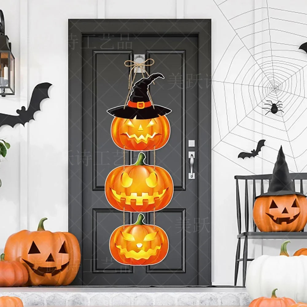 7PCS/set Halloween Party Decors Pumpkin Ghost Bat Door Hanging Pendents Happy Festival  Decorations for Home
