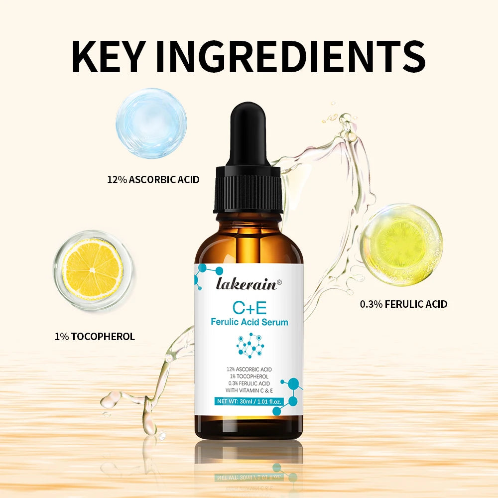 Suero facial con vitamina C, suero de vitamina CE con ácido ferúlico para mujeres, suero de vitamina E y ácido ferúlico, cuidado de la piel, suero de vitamina C para el rostro.