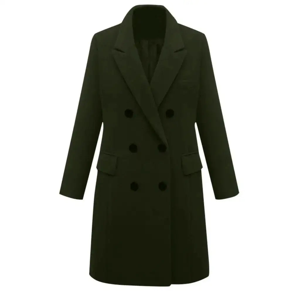 Autumn Winter Women's Woolen Jacket Long Windbreaker Double Breasted Slim Fit Coat - Lootquake