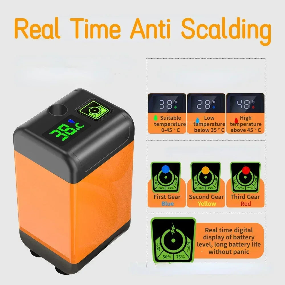 Ducha eléctrica portátil para acampar al aire libre, bomba de ducha IPX7 resistente al agua con pantalla digital para acampar, viajar, playa, dormitorio.