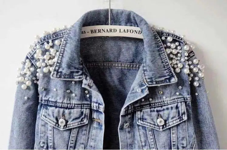 Pearl Denim Coat Women Cotton Spring Autumn Ropa Cardigan Jeans Punk Gothic Bomber Jacket Windbreaker Y2k Women Jackets Korean - Lootquake