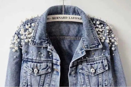 Pearl Denim Coat Women Cotton Spring Autumn Ropa Cardigan Jeans Punk Gothic Bomber Jacket Windbreaker Y2k Women Jackets Korean - Lootquake