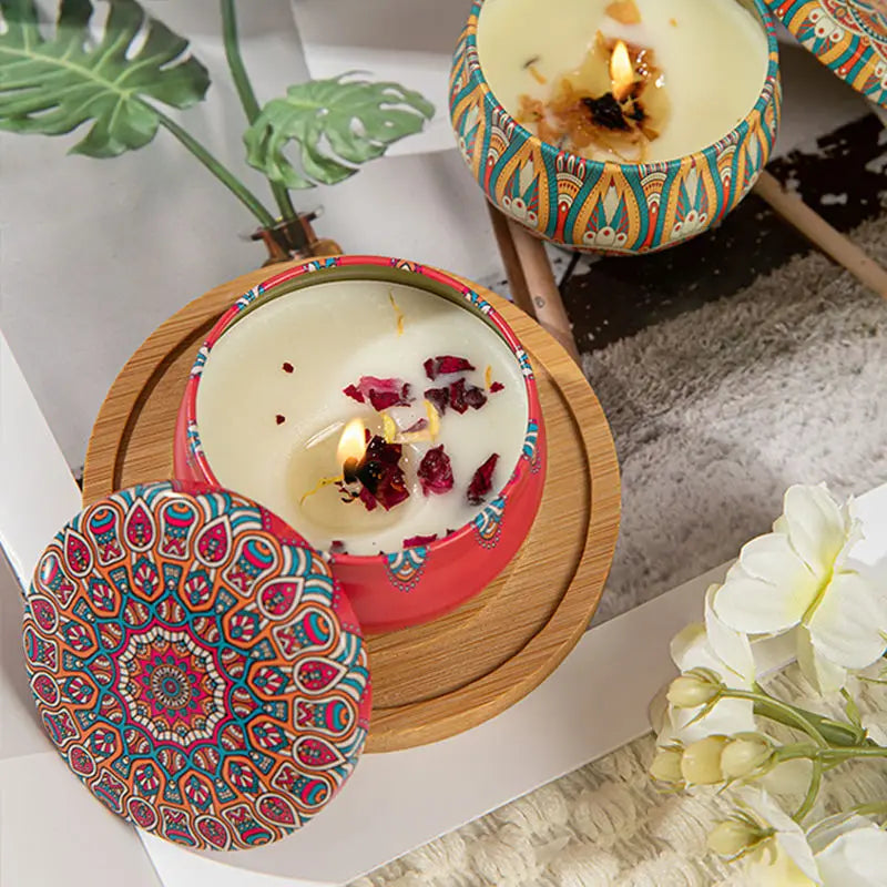 Velas aromáticas de osmanthus y gardenia con pétalos. Pequeñas velas aromáticas románticas para cumpleaños de niñas. Aromaterapia para el hogar.