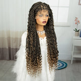 36" Knotless Box Braids Wig | Bohemian Style | Curly Ends | Lace Front | With Baby Hair | For Black Women