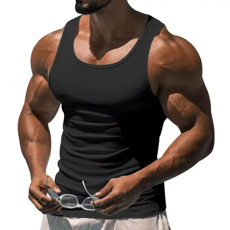 American Vest, Summer Europe And The United States Men Stretch Sports Gym Training, Tight Hurdle Sleeveless Top Solid Color Vest - Lootquake