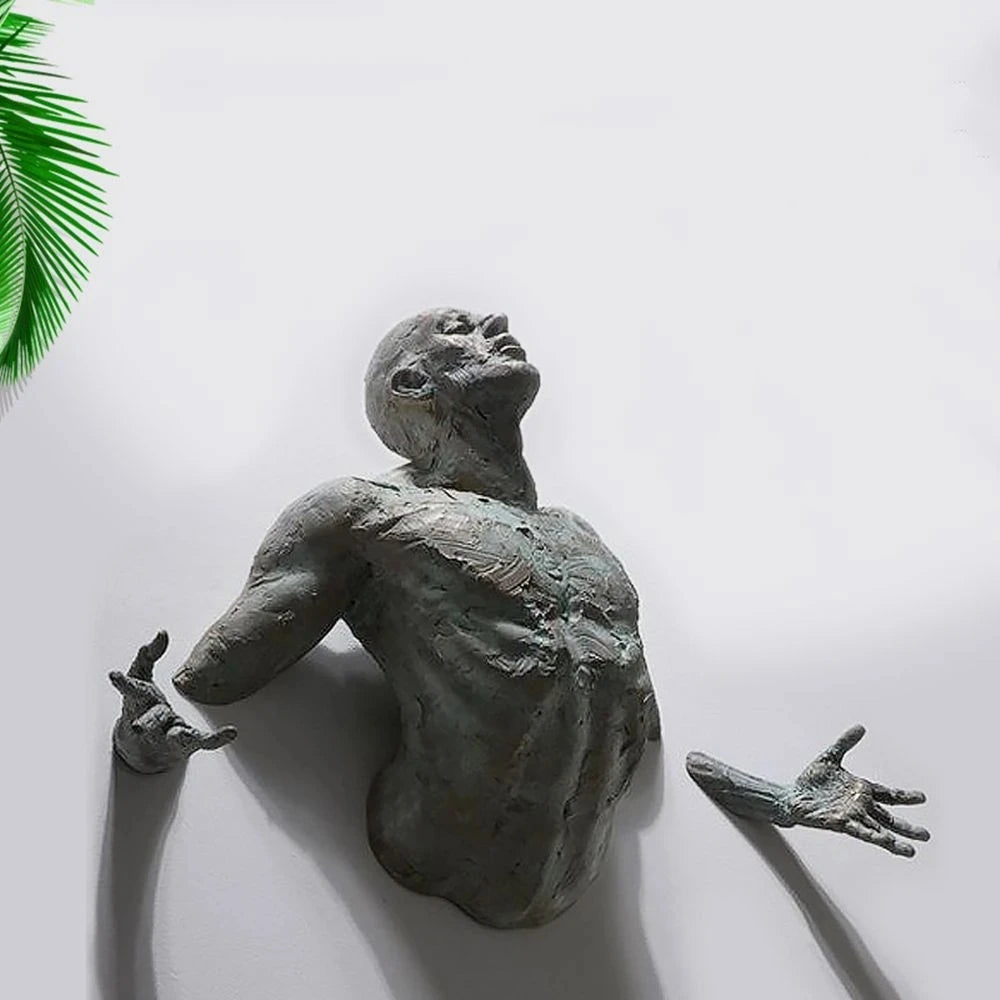 Nueva decoración de pared de imitación de cobre, personaje abstracto, resina, hombre escalador, estatua, escultura, fondo, arte de pared 3D a través de la pared
