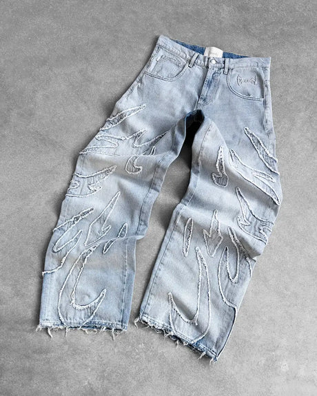 Y2K Baggy Jeans Vintage Gothic American Hip Hop Streetwear Patch Embroidery high quality Jeans Men Women Casual wide leg Jeans - Lootquake