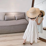 Girls Cotton Solid White Dress Ruffles Kids Strap Dress Summer Sleeveless Toddler Baby Long Dress Girl Clothes 1-6Y Kleid/robe - Lootquake