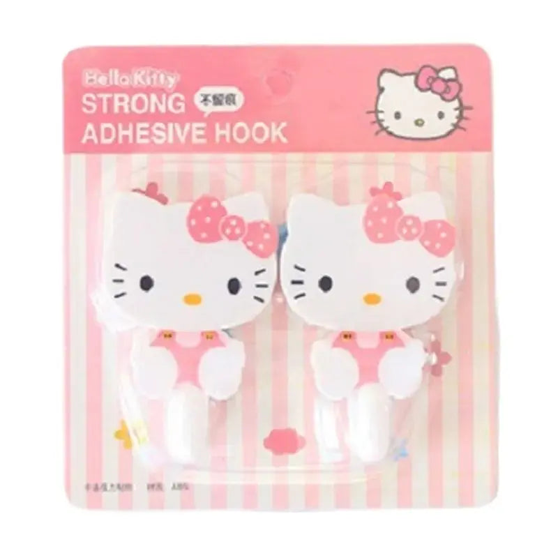 Juego de 2 ganchos adhesivos de pared Sanrio Hello Kitty con dibujos animados, resistentes y autoadhesivos, para cocina, baño, accesorios de almacenamiento para el hogar.