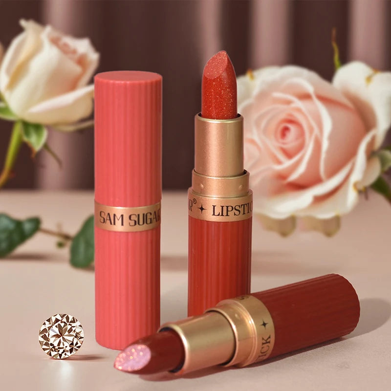 Metallic Pearl Diamond Luxury Lipstick Makeup 6-color Waterproof Long-lasting Sparkling Matte Lip Gloss Daily Beauty Accessories