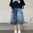High Street Retro Blue Jeans Shorts Women Summer New Baggy Wide Leg Denim Half Pants Fashion Streetwear Y2k Clothing Oversize - Lootquake